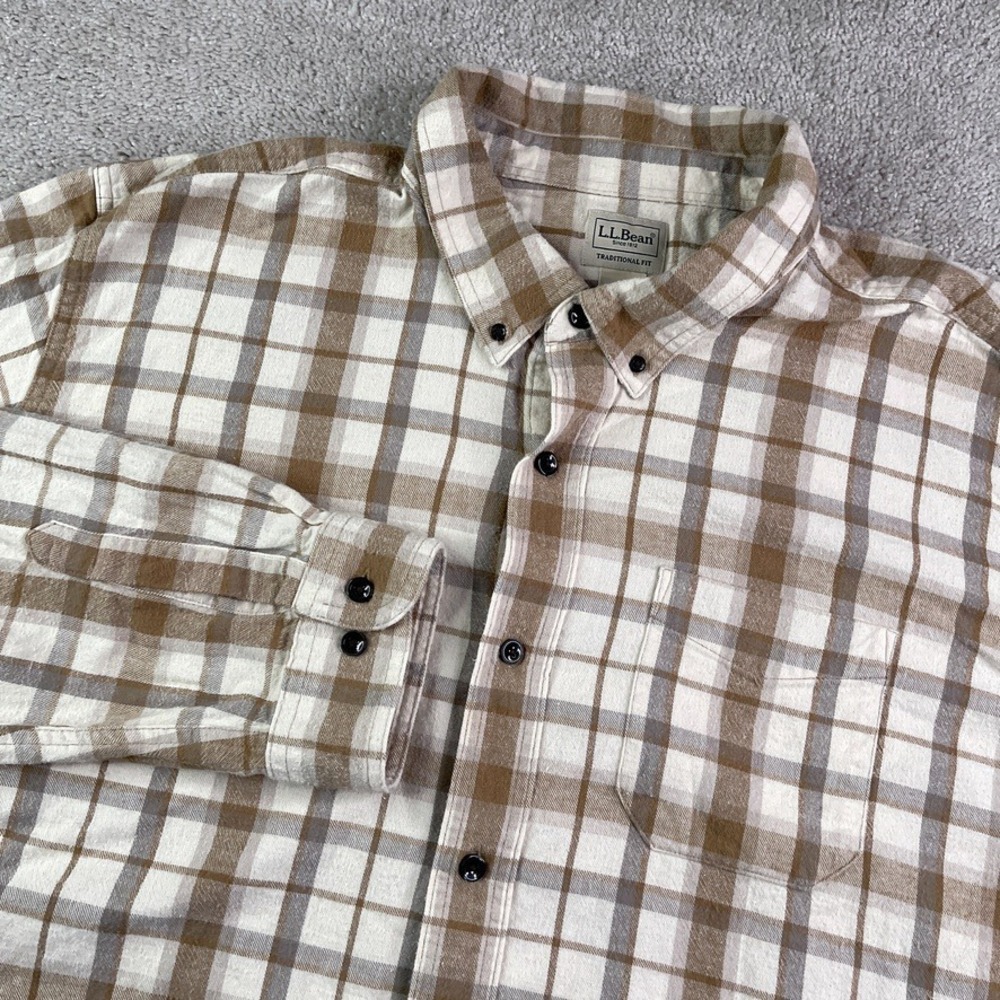 LL Bean Shirt Mens 3XL XXXL Brown Plaid Flannel Traditional Fit Button Down Gorp